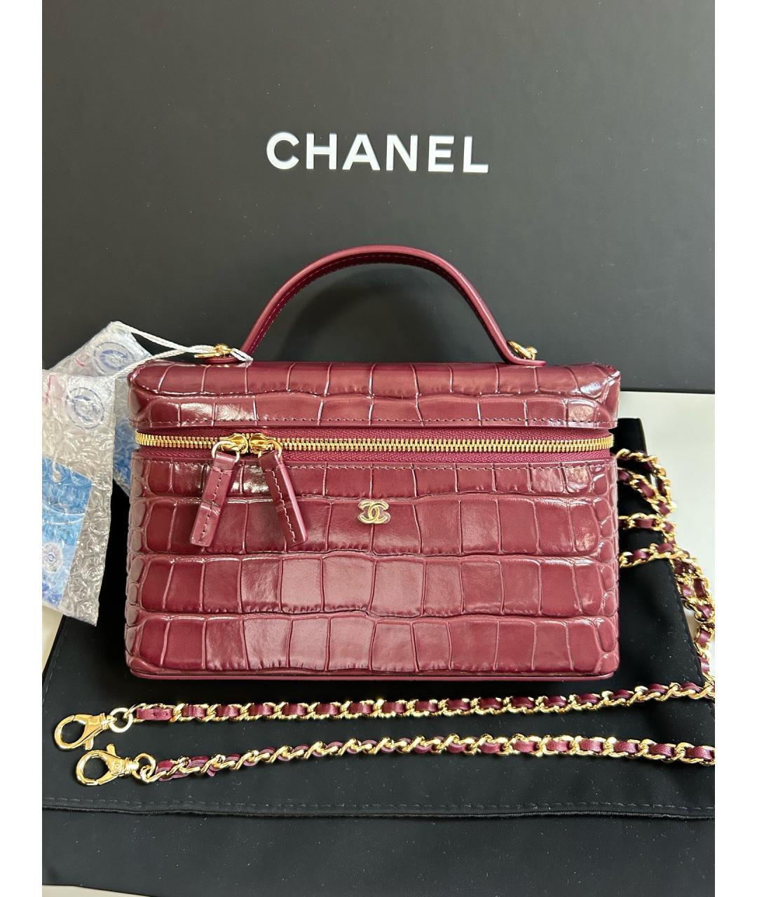 CHANEL Бордовая кожаная сумка через плечо, фото 9