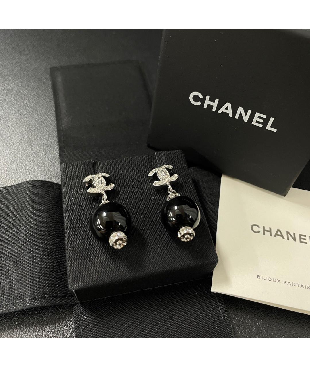CHANEL Черные металлические серьги, фото 2