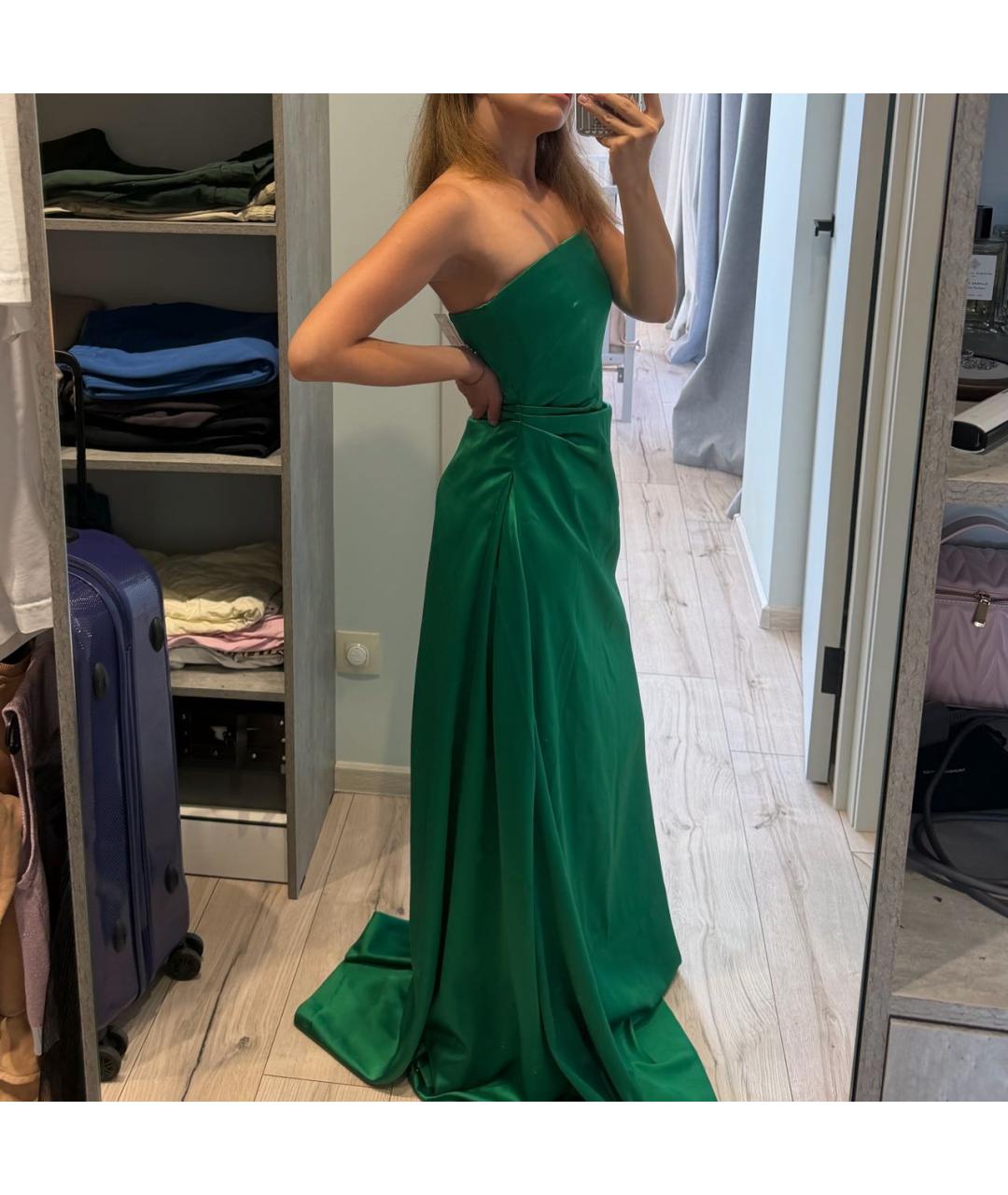 SAINT LAURENT Зеленое атласное вечернее платье, фото 3