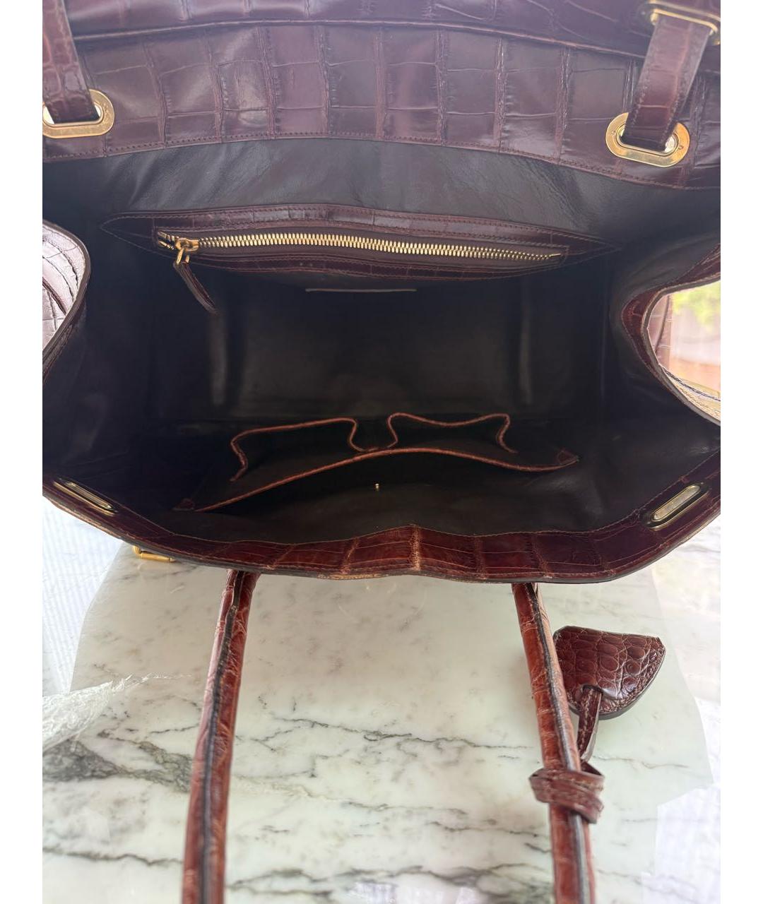 RALPH LAUREN Коричневая сумка с короткими ручками из кожи аллигатора, фото 4
