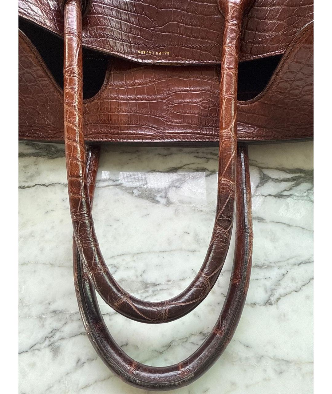 RALPH LAUREN Коричневая сумка с короткими ручками из кожи аллигатора, фото 7