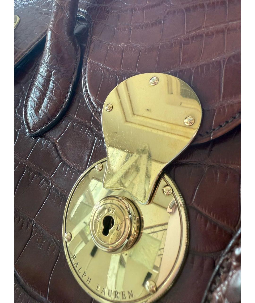 RALPH LAUREN Коричневая сумка с короткими ручками из кожи аллигатора, фото 5