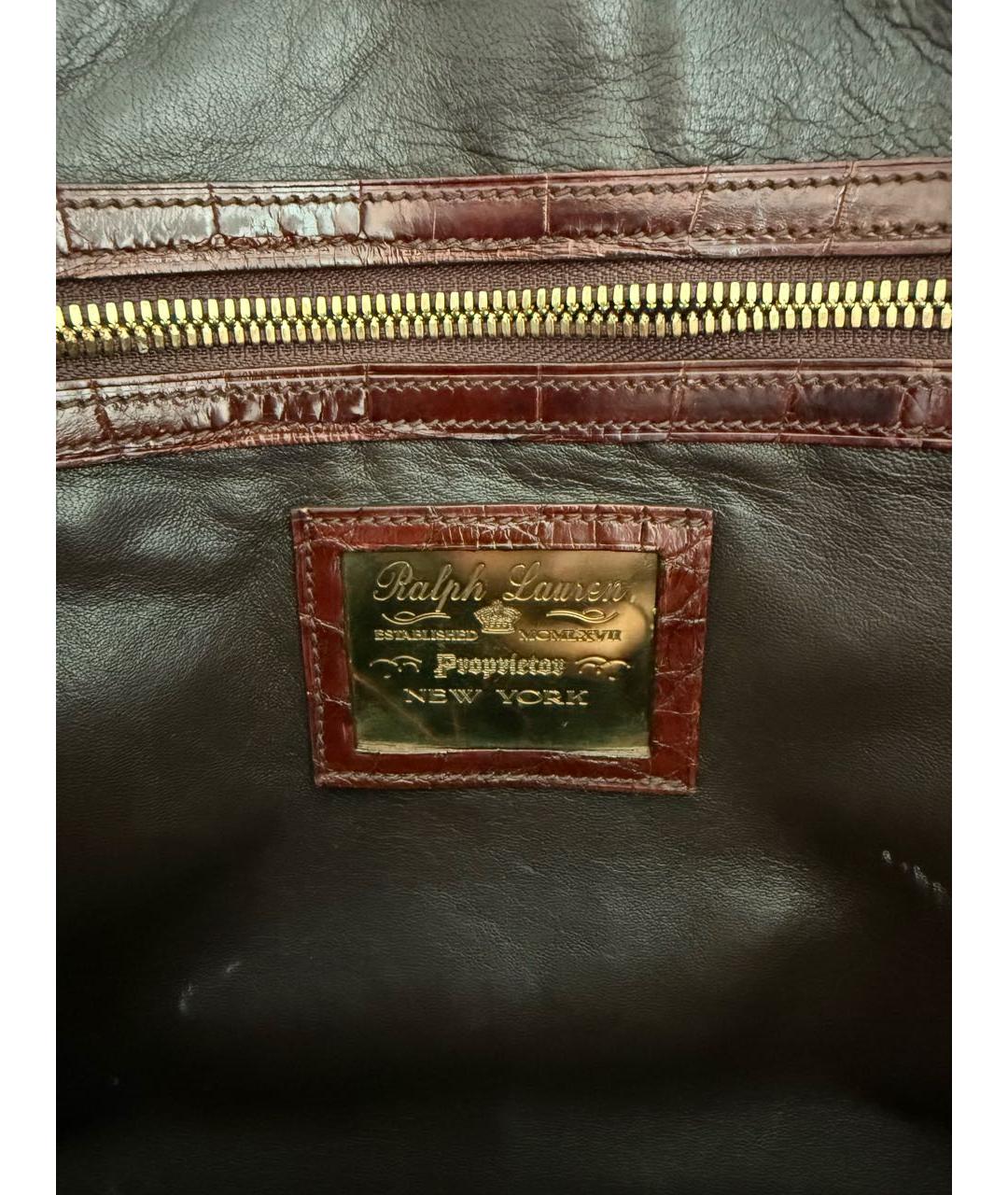RALPH LAUREN Коричневая сумка с короткими ручками из кожи аллигатора, фото 8