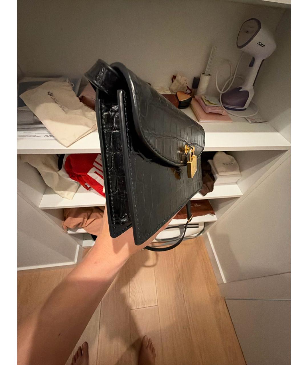 LORO PIANA Черная сумка через плечо из кожи аллигатора, фото 2