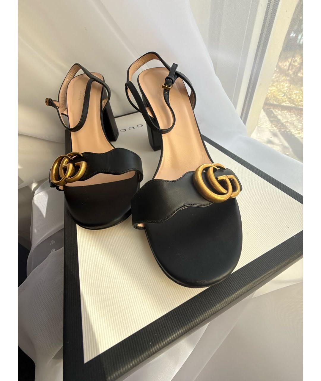 GUCCI Черные кожаные босоножки, фото 6