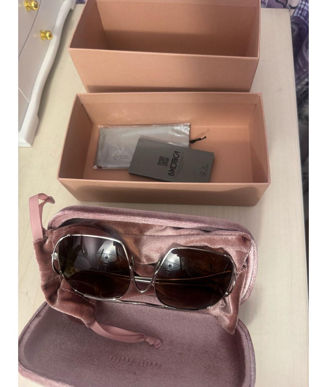 MIU MIU Коричневые металлические солнцезащитные очки, фото 3