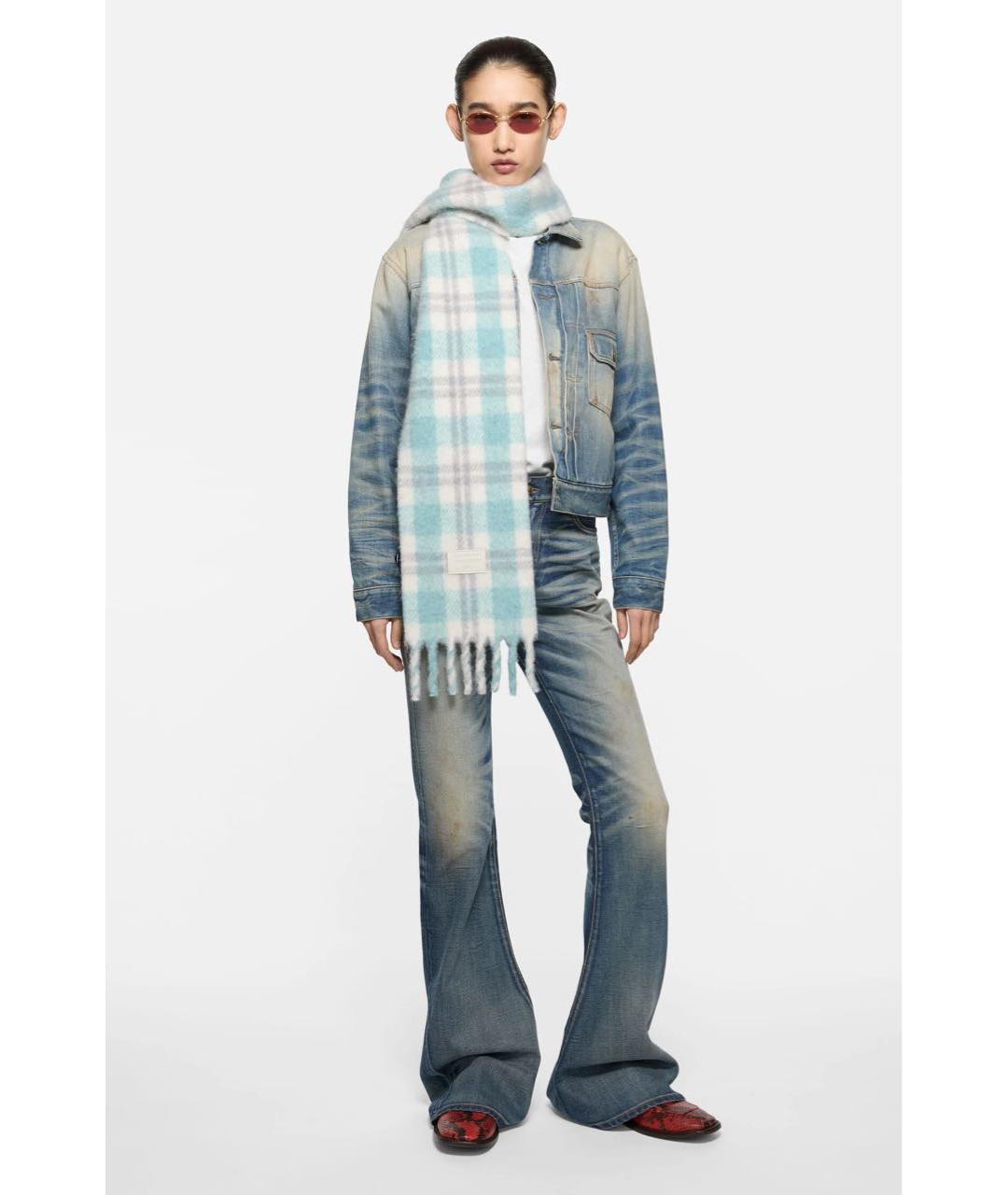 ACNE STUDIOS Голубой шерстяной шарф, фото 2
