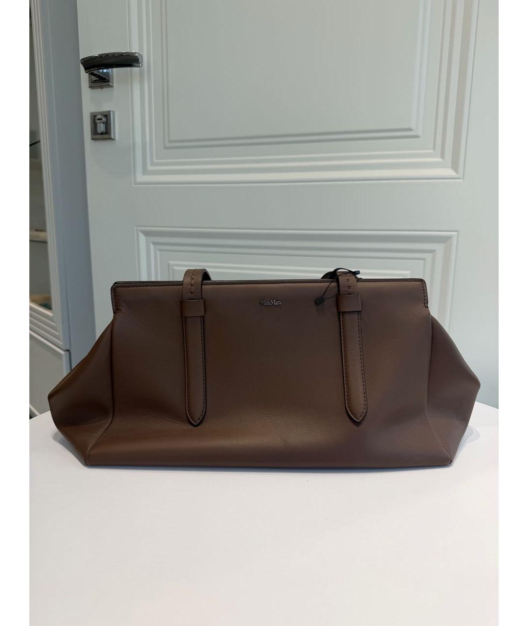 MAX MARA Коричневая кожаная сумка с короткими ручками, фото 9