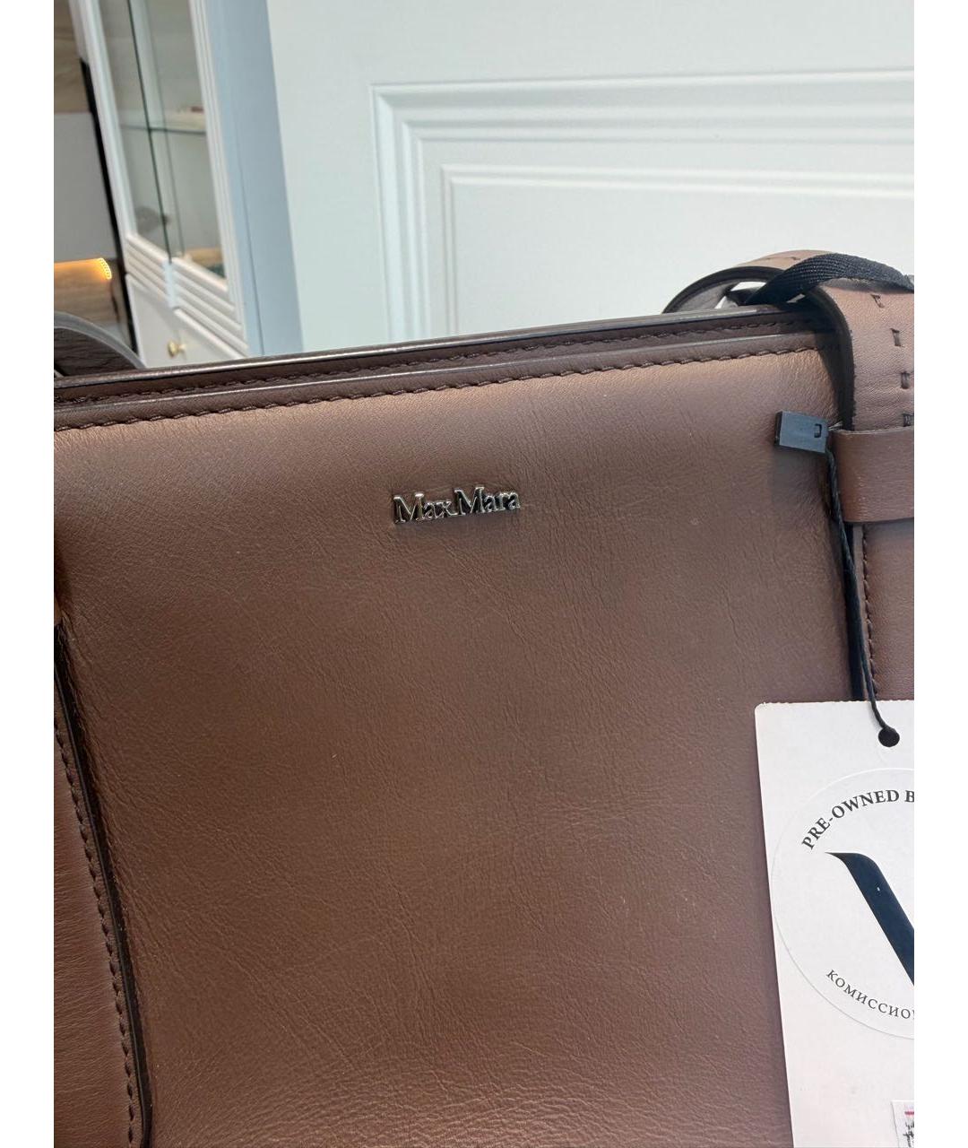 MAX MARA Коричневая кожаная сумка с короткими ручками, фото 5