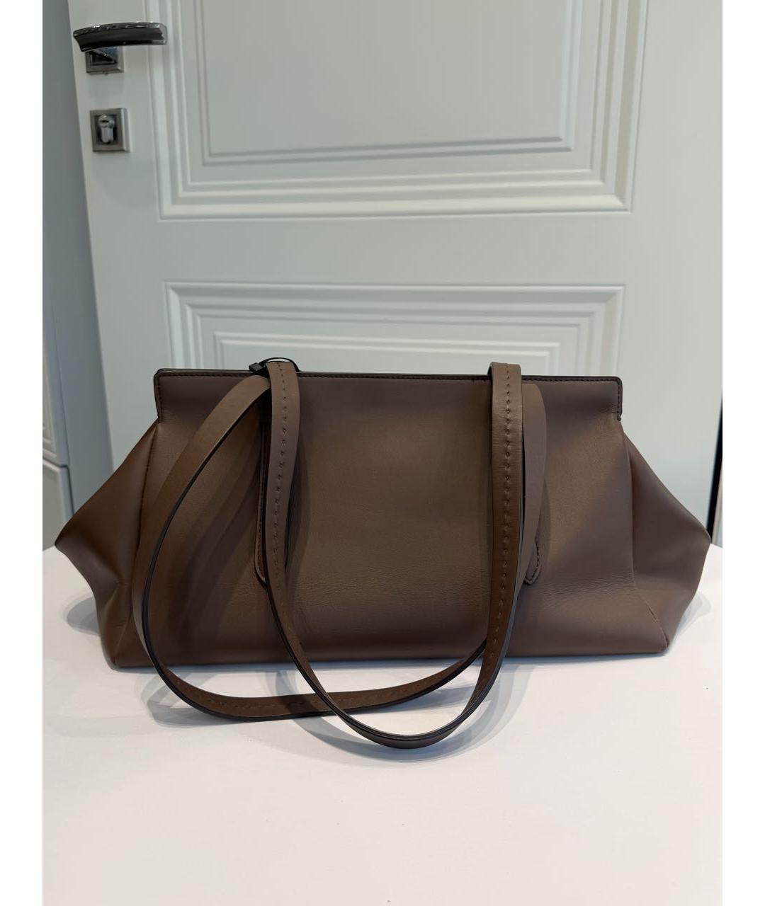 MAX MARA Коричневая кожаная сумка с короткими ручками, фото 3
