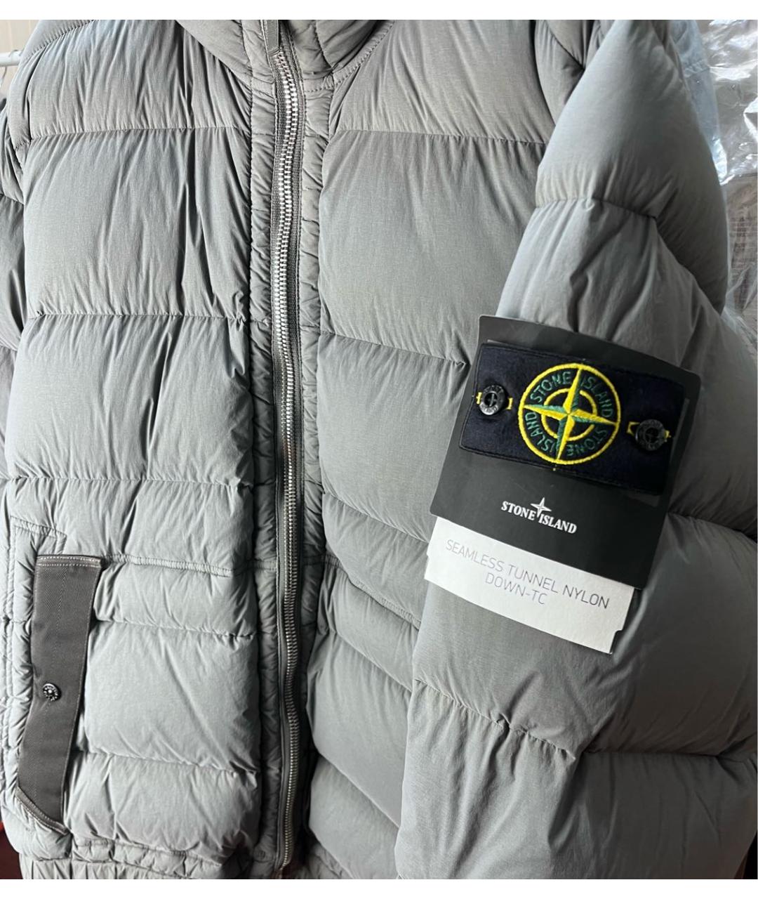 STONE ISLAND Серый полиамидовый пуховик, фото 2