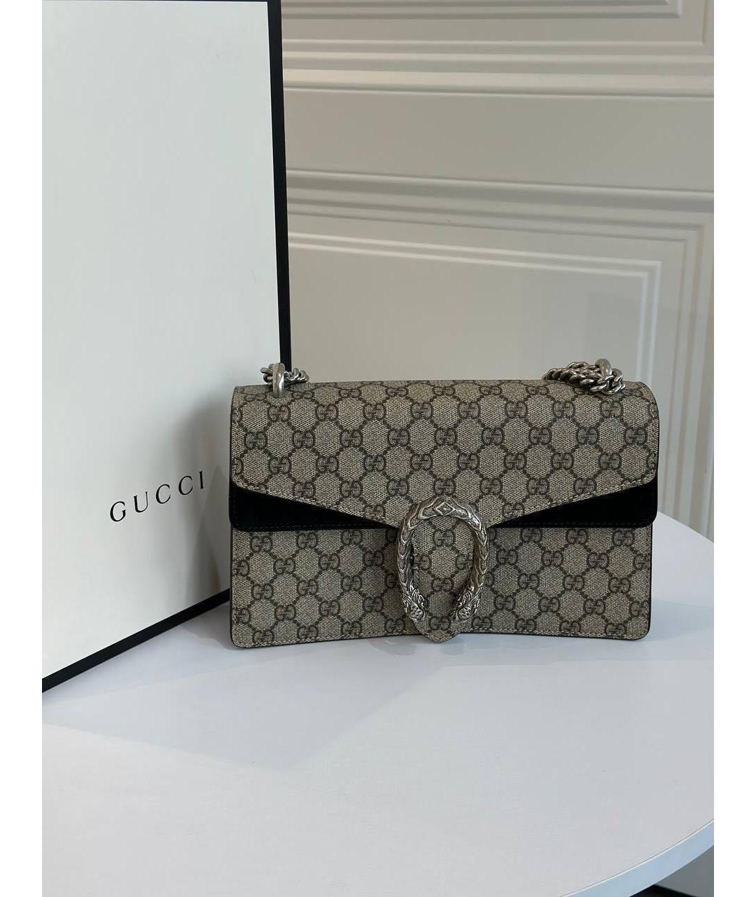 GUCCI Антрацитовая сумка через плечо из канвы, фото 9