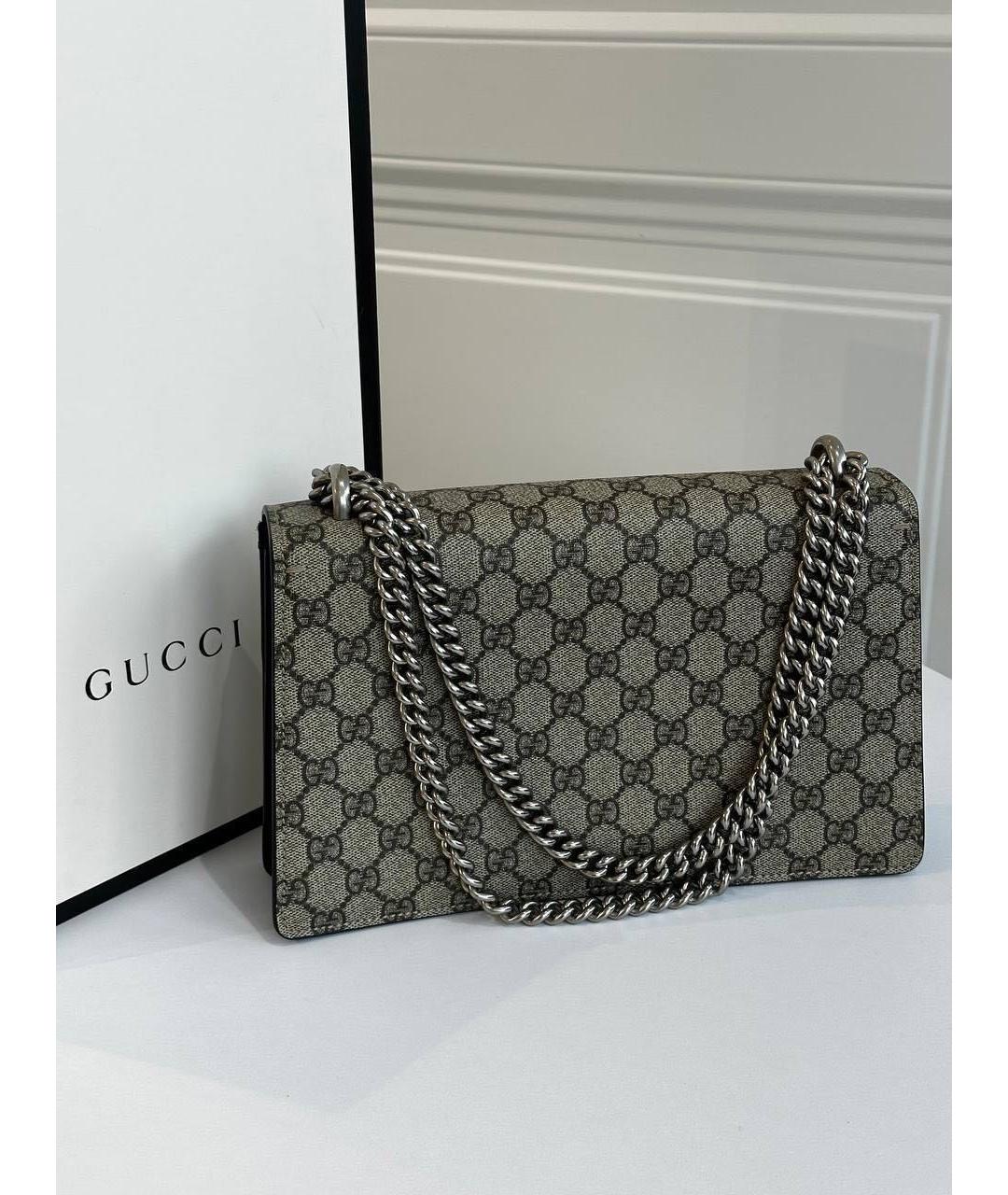 GUCCI Антрацитовая сумка через плечо из канвы, фото 3