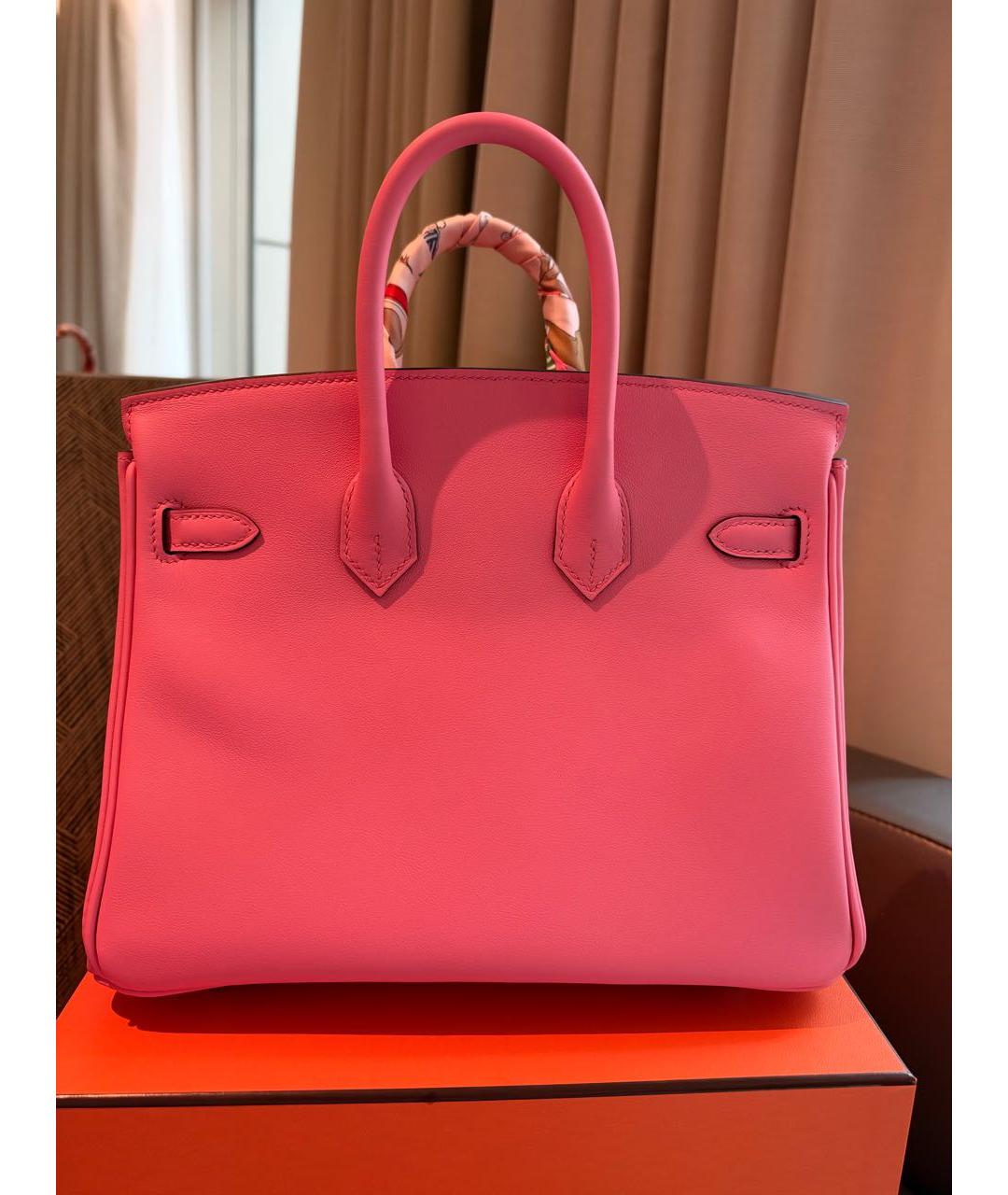 HERMES Розовая кожаная сумка с короткими ручками, фото 5