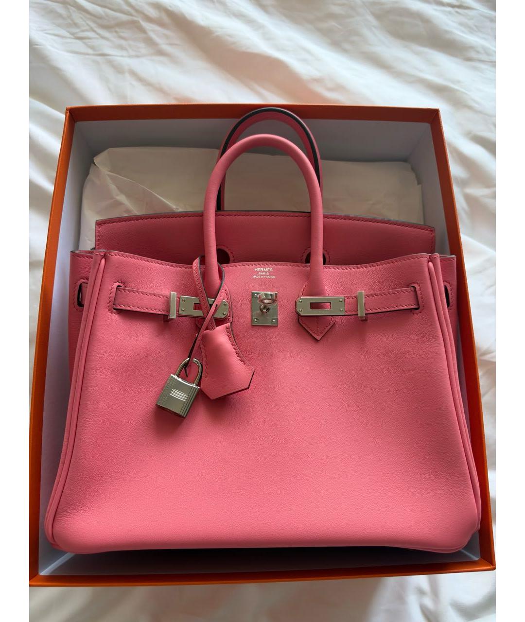 HERMES Розовая кожаная сумка с короткими ручками, фото 7