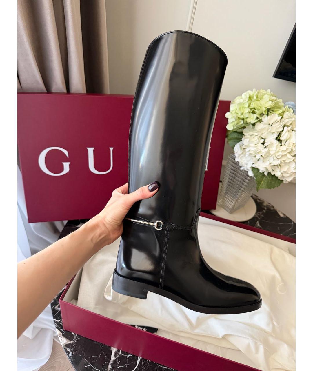 GUCCI Черные сапоги из лакированной кожи, фото 7
