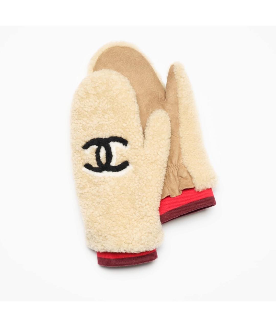 CHANEL Бежевые кожаные варежки, фото 4