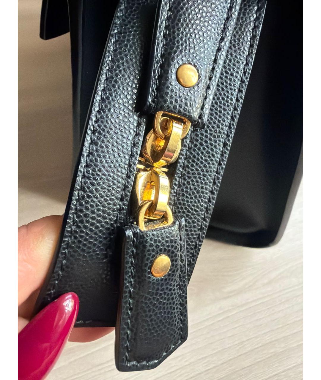SAINT LAURENT Черная кожаная сумка с короткими ручками, фото 7