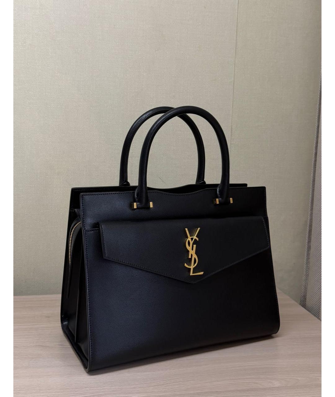 SAINT LAURENT Черная кожаная сумка с короткими ручками, фото 4