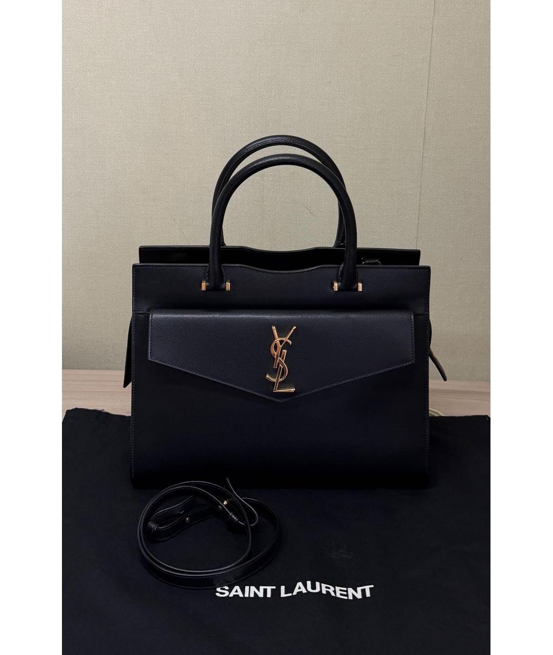 SAINT LAURENT Черная кожаная сумка с короткими ручками, фото 2
