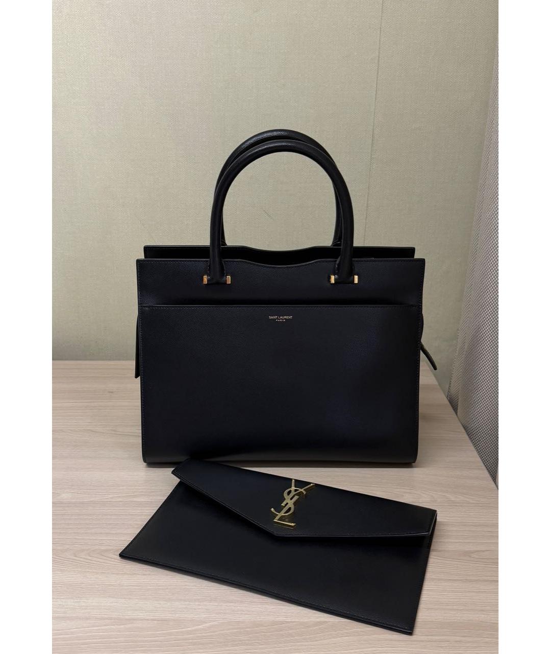 SAINT LAURENT Черная кожаная сумка с короткими ручками, фото 3
