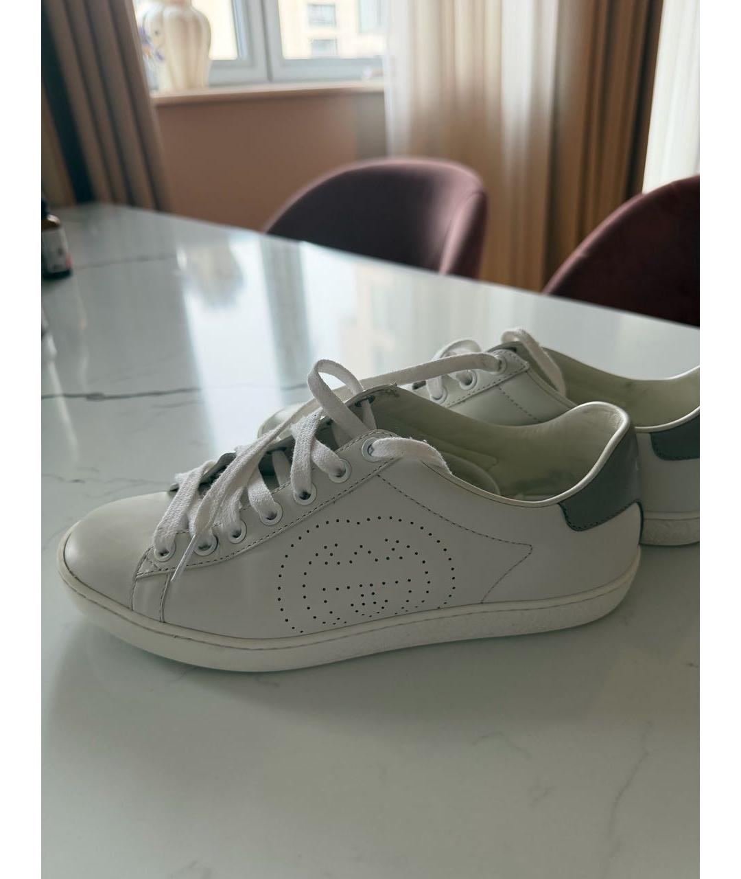GUCCI Белые кожаные кеды, фото 5