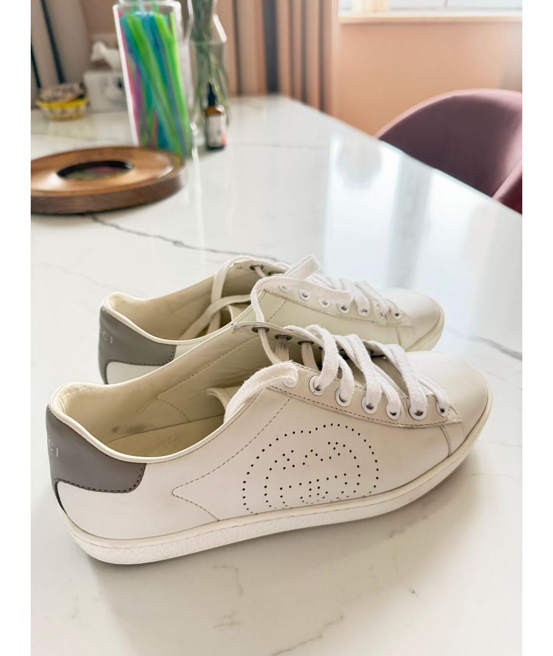 GUCCI Белые кожаные кеды, фото 4