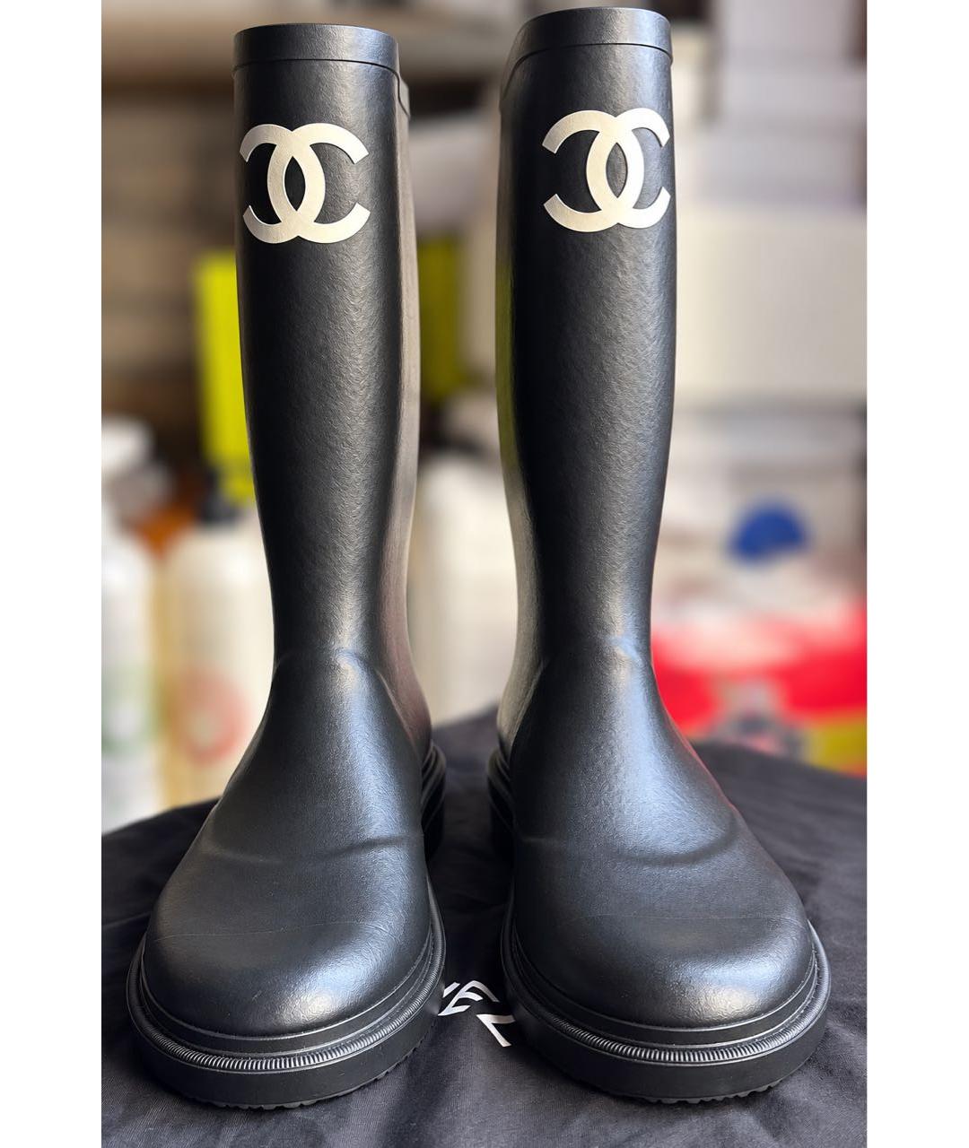 CHANEL Черные резиновые сапоги, фото 5