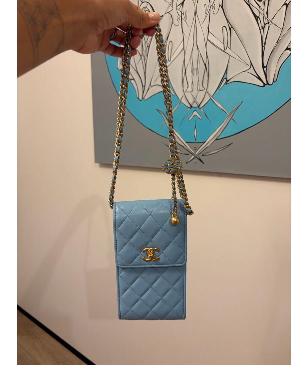 CHANEL Голубая кожаная сумка через плечо, фото 6