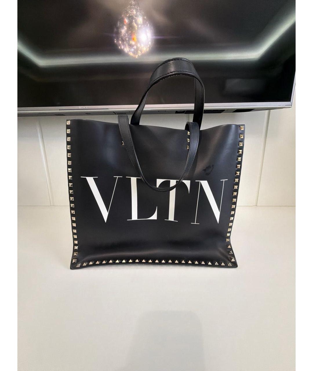 VALENTINO Черная кожаная сумка тоут, фото 5