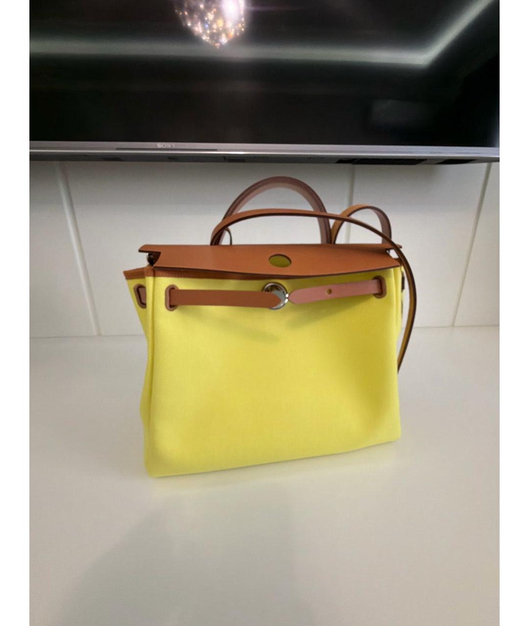 HERMES Желтая сумка тоут из канвы, фото 5