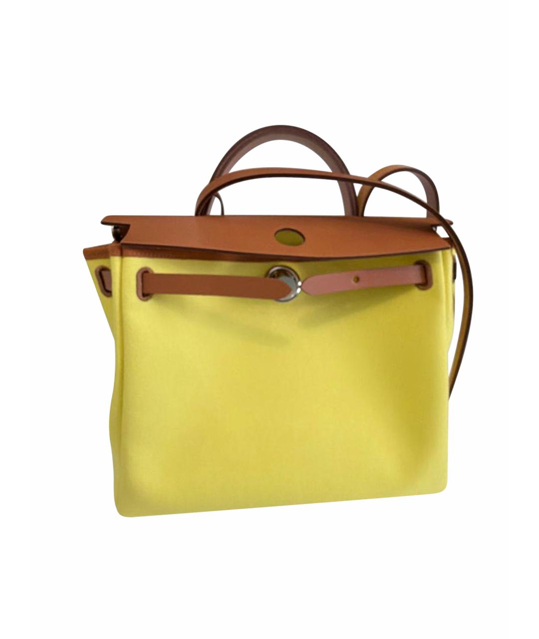 HERMES Желтая сумка тоут из канвы, фото 1