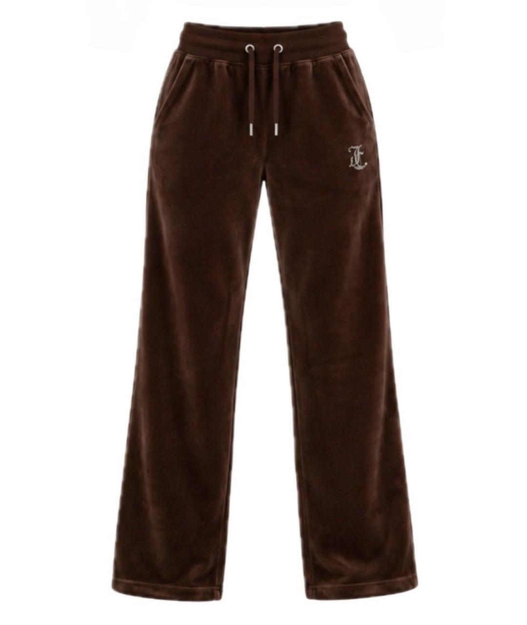 JUICY COUTURE Коричневые велюровые прямые брюки, фото 5