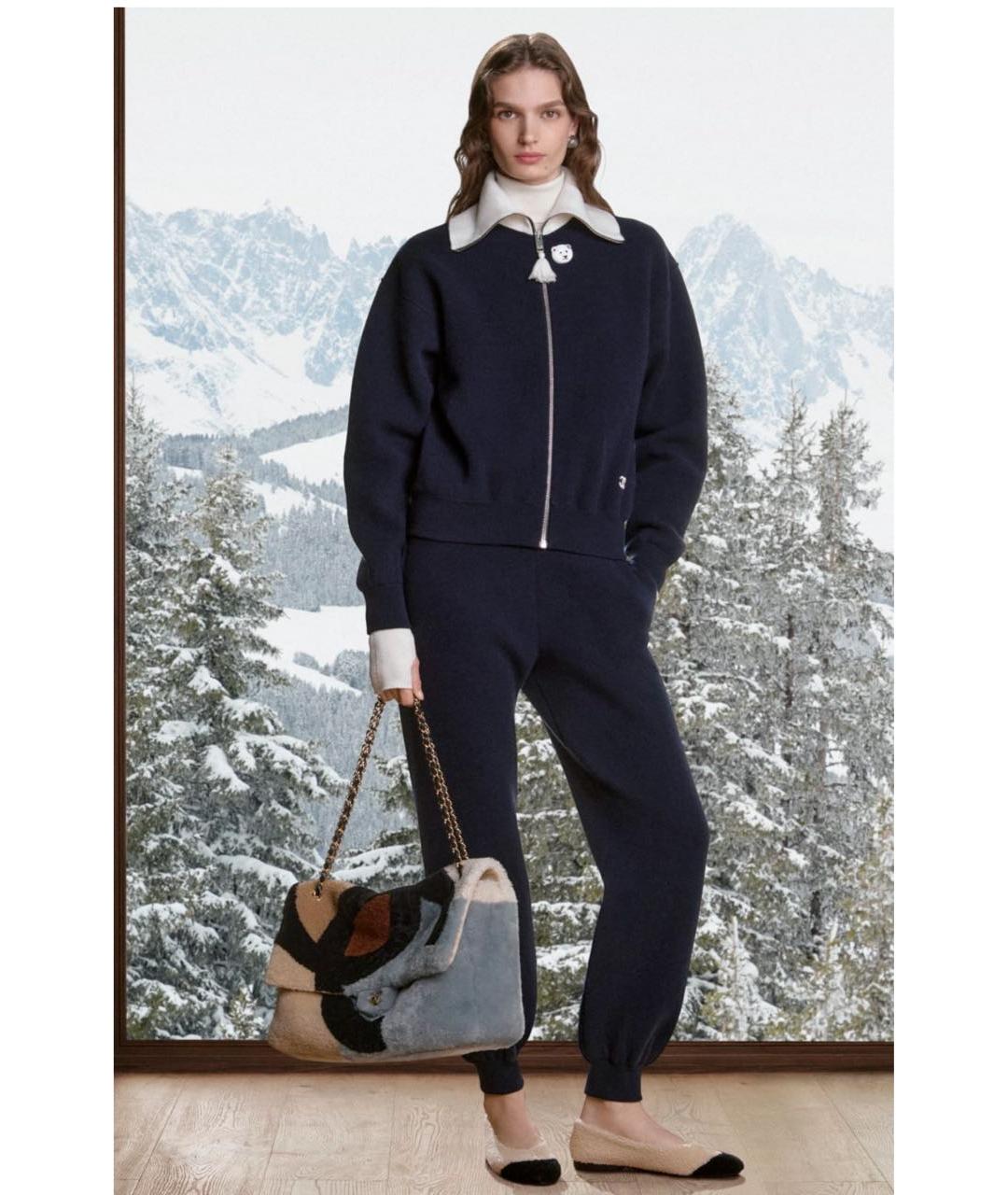 CHANEL Темно-синие шерстяные прямые брюки, фото 3