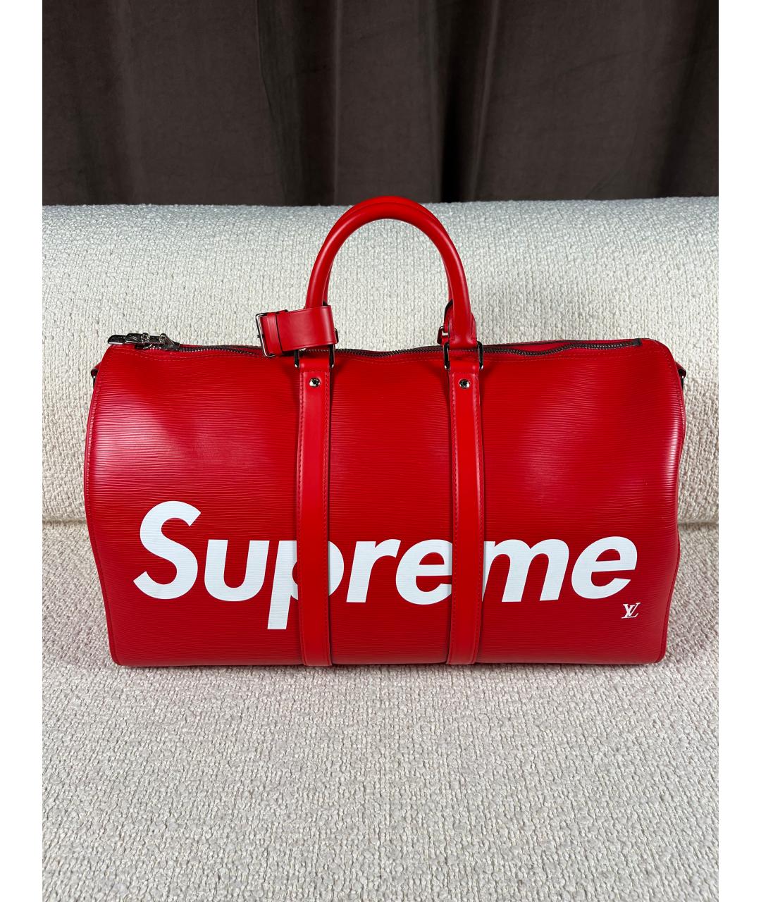 LOUIS VUITTON Красная кожаная дорожная/спортивная сумка, фото 9