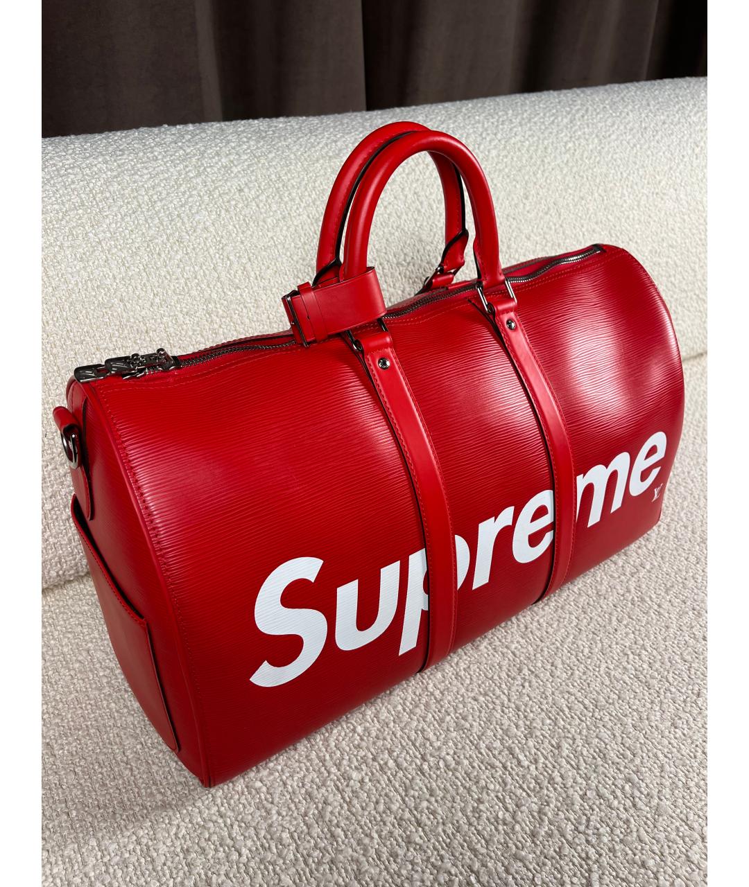 LOUIS VUITTON Красная кожаная дорожная/спортивная сумка, фото 2