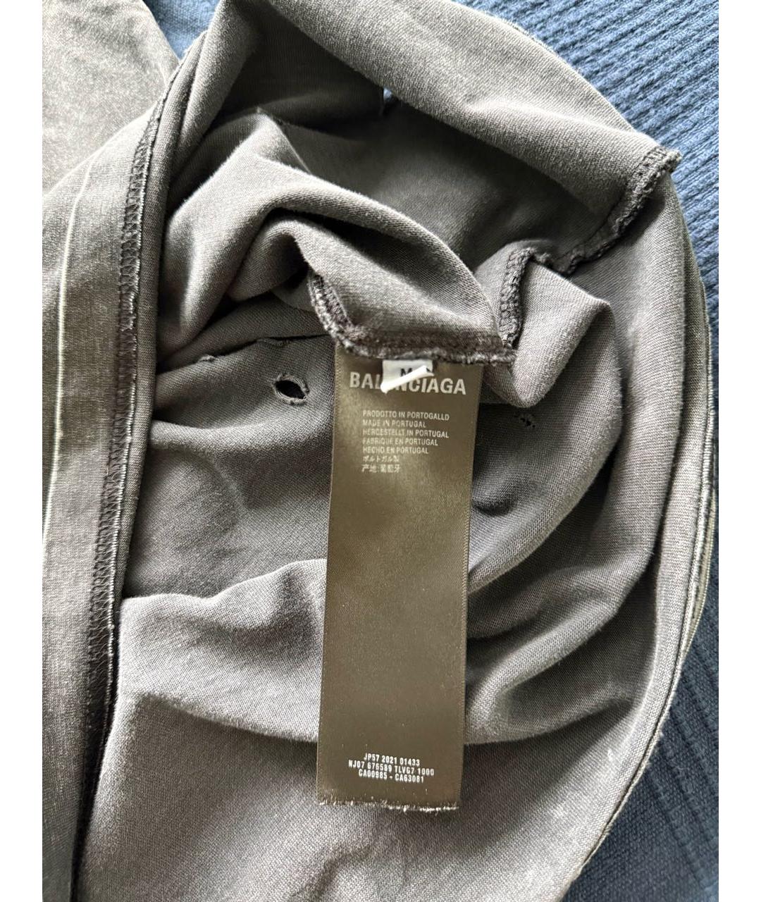 BALENCIAGA Антрацитовая хлопковая футболка, фото 4