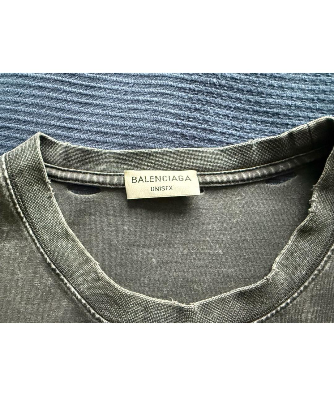 BALENCIAGA Антрацитовая хлопковая футболка, фото 3