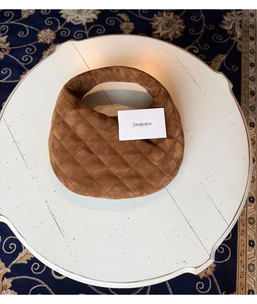 SAINT LAURENT Коричневая замшевая сумка с короткими ручками, фото 3