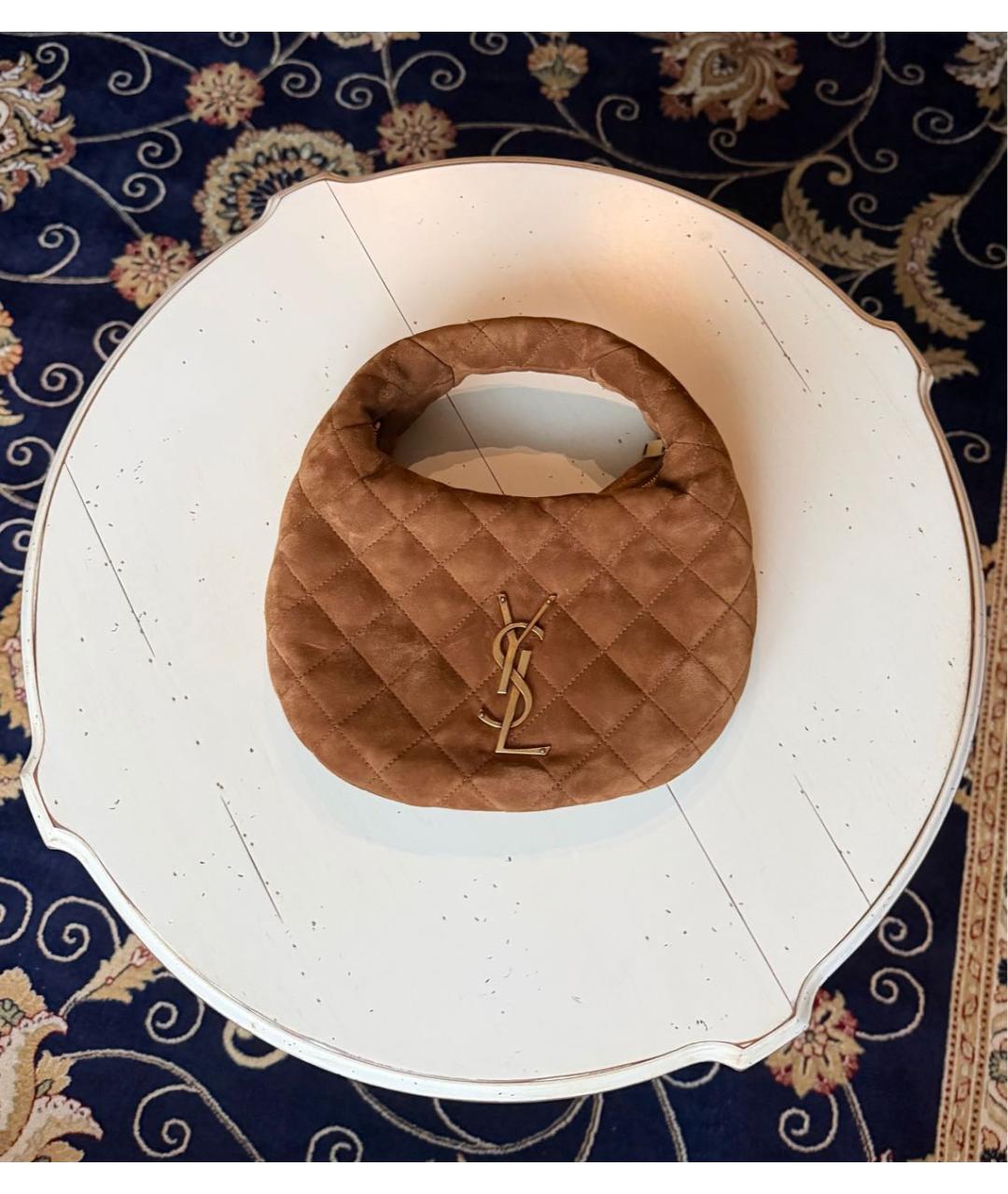 SAINT LAURENT Коричневая замшевая сумка с короткими ручками, фото 8