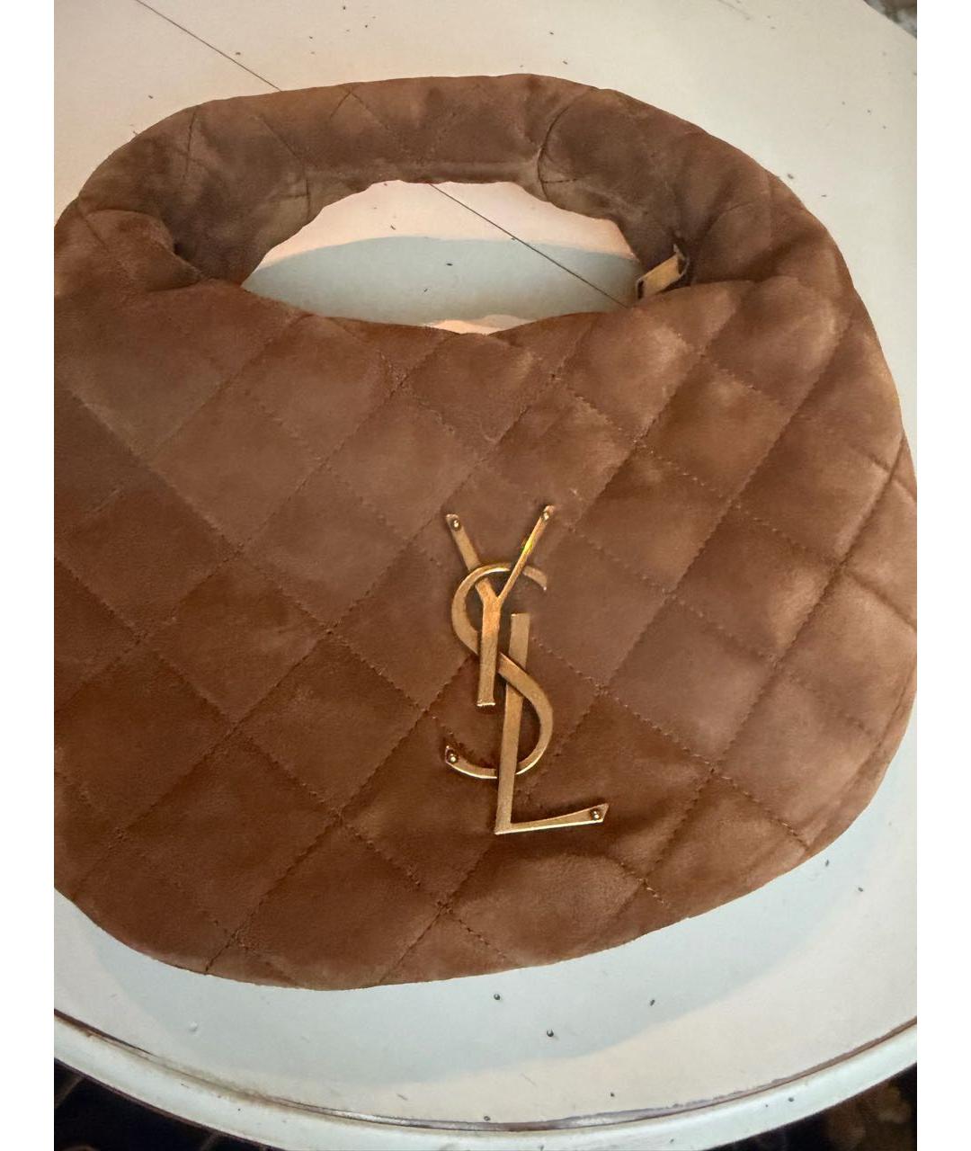 SAINT LAURENT Коричневая замшевая сумка с короткими ручками, фото 6