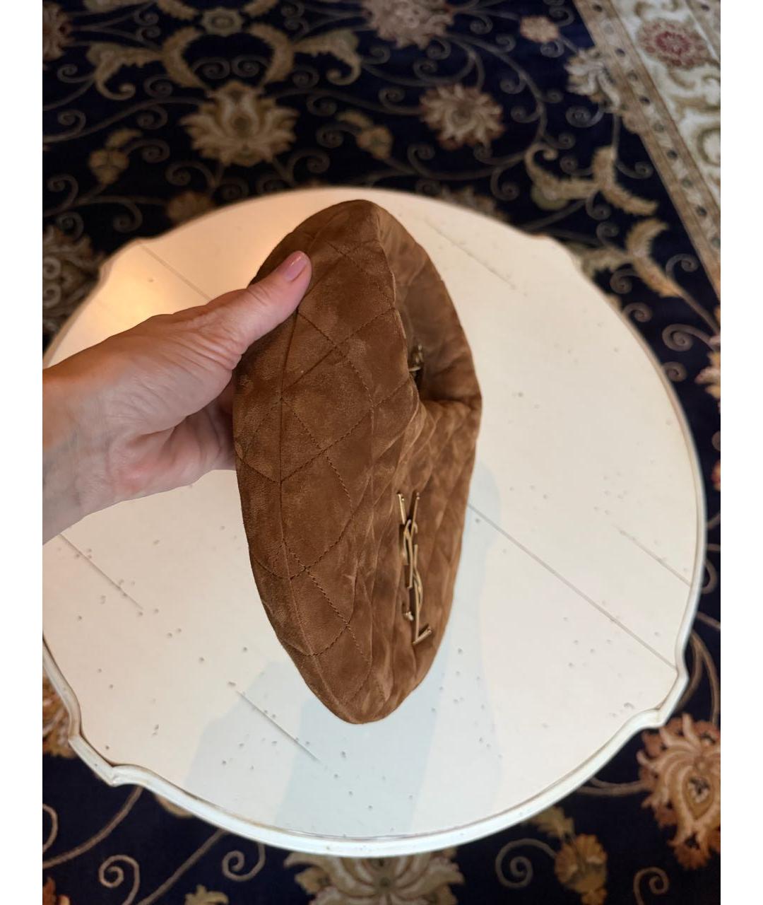 SAINT LAURENT Коричневая замшевая сумка с короткими ручками, фото 2