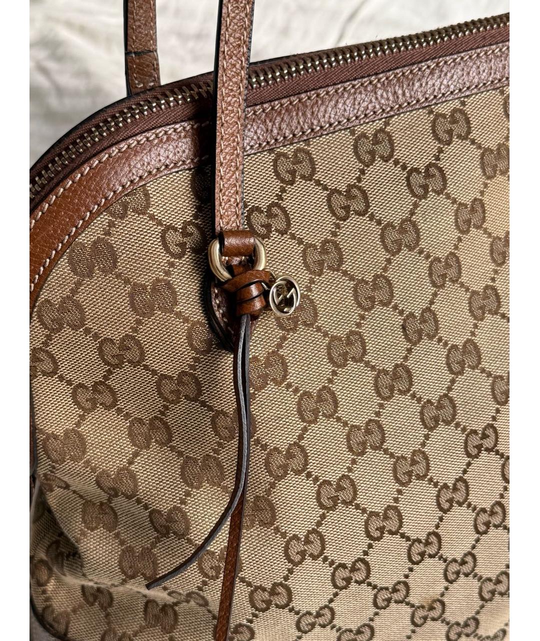 GUCCI Коричневая сумка с короткими ручками из канвы, фото 5