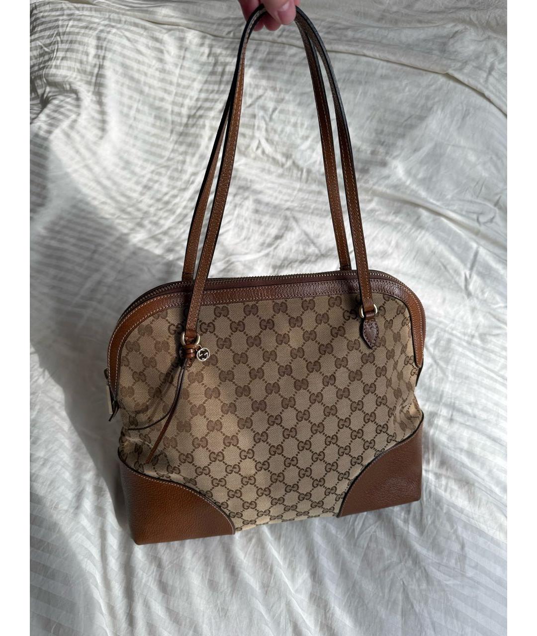 GUCCI Коричневая сумка с короткими ручками из канвы, фото 9