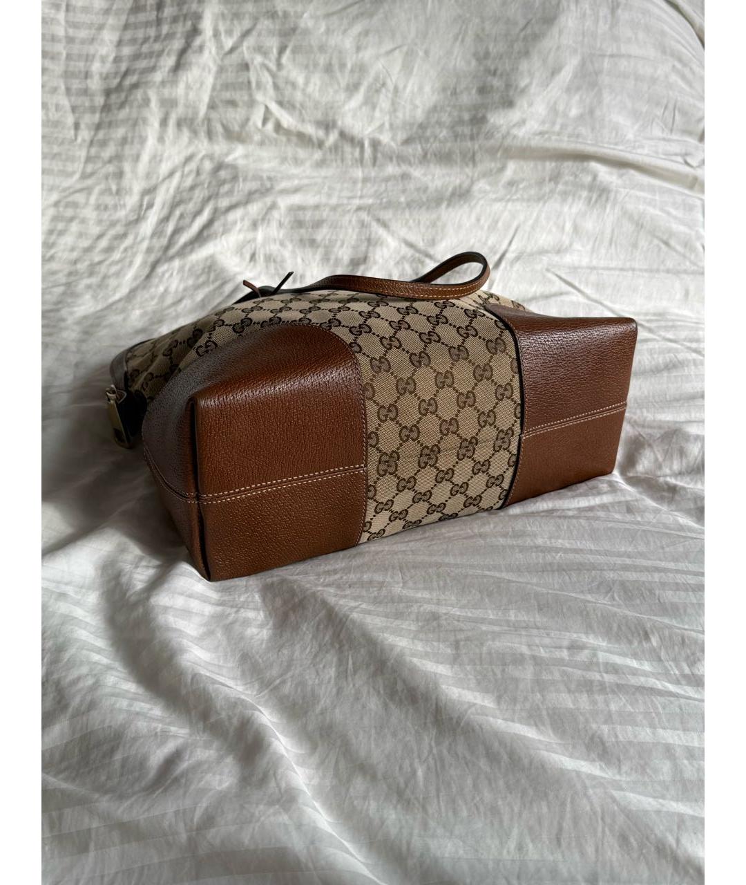 GUCCI Коричневая сумка с короткими ручками из канвы, фото 3