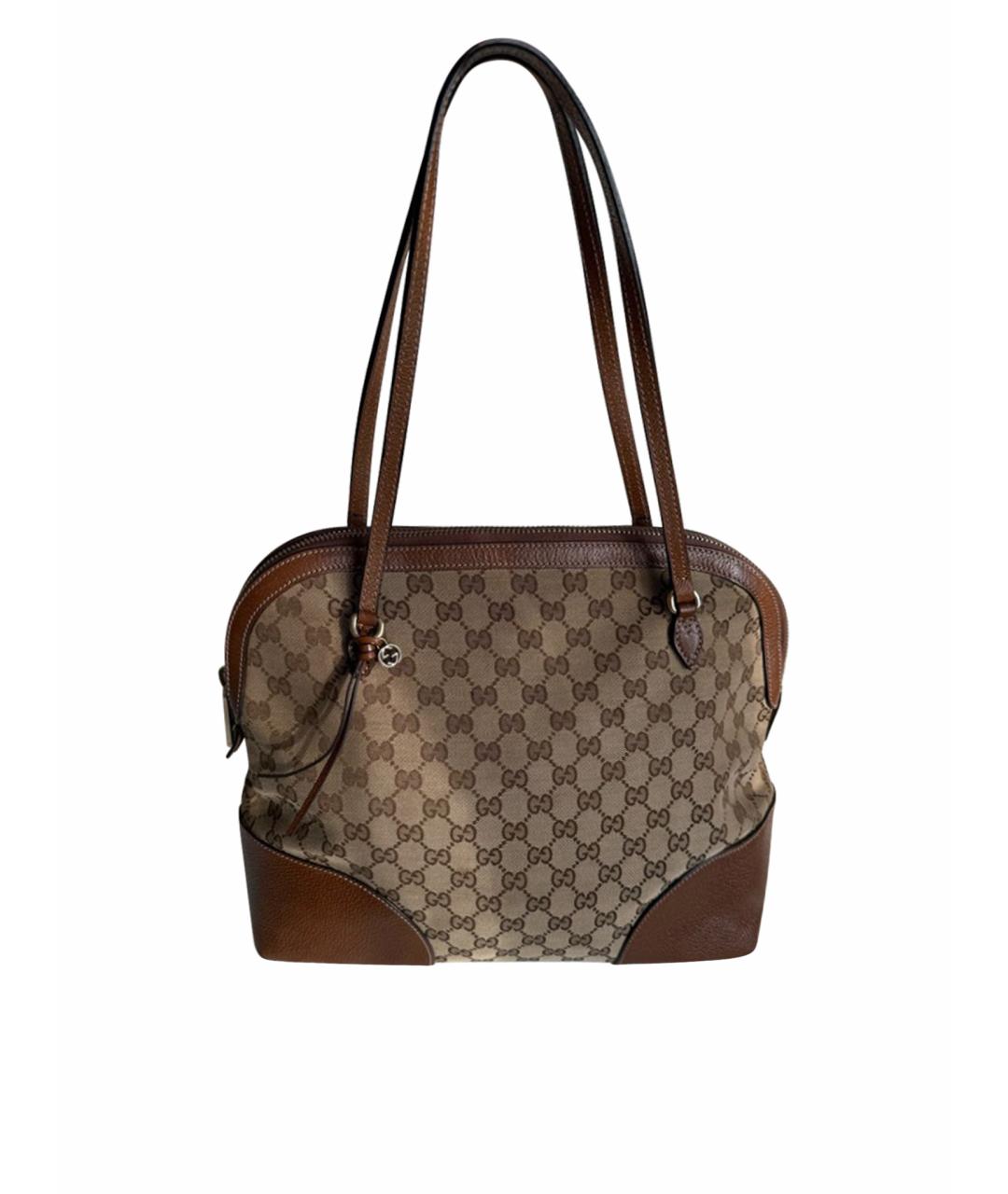 GUCCI Коричневая сумка с короткими ручками из канвы, фото 1