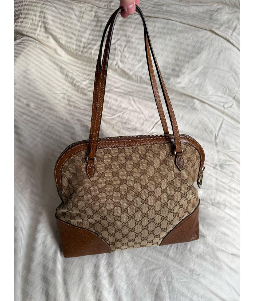 GUCCI Коричневая сумка с короткими ручками из канвы, фото 2