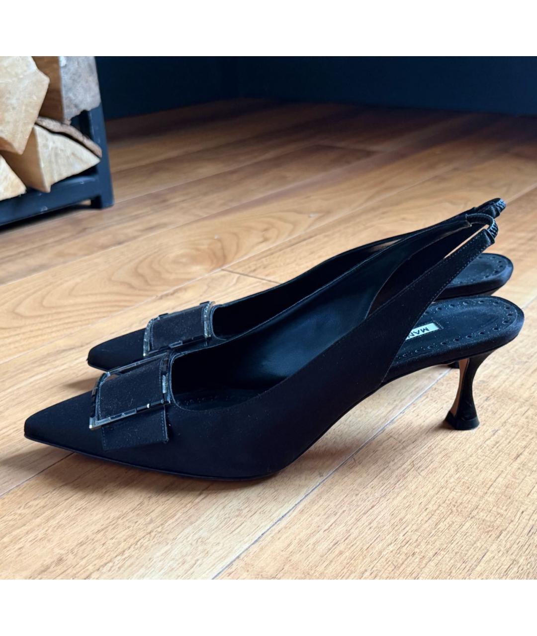 MANOLO BLAHNIK Черные текстильные лодочки на низком каблуке, фото 6
