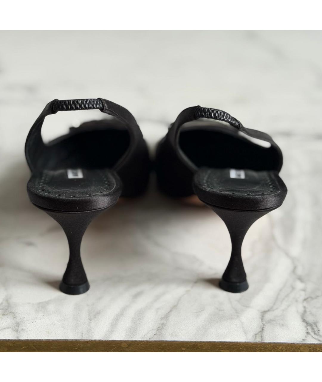 MANOLO BLAHNIK Черные текстильные лодочки на низком каблуке, фото 4
