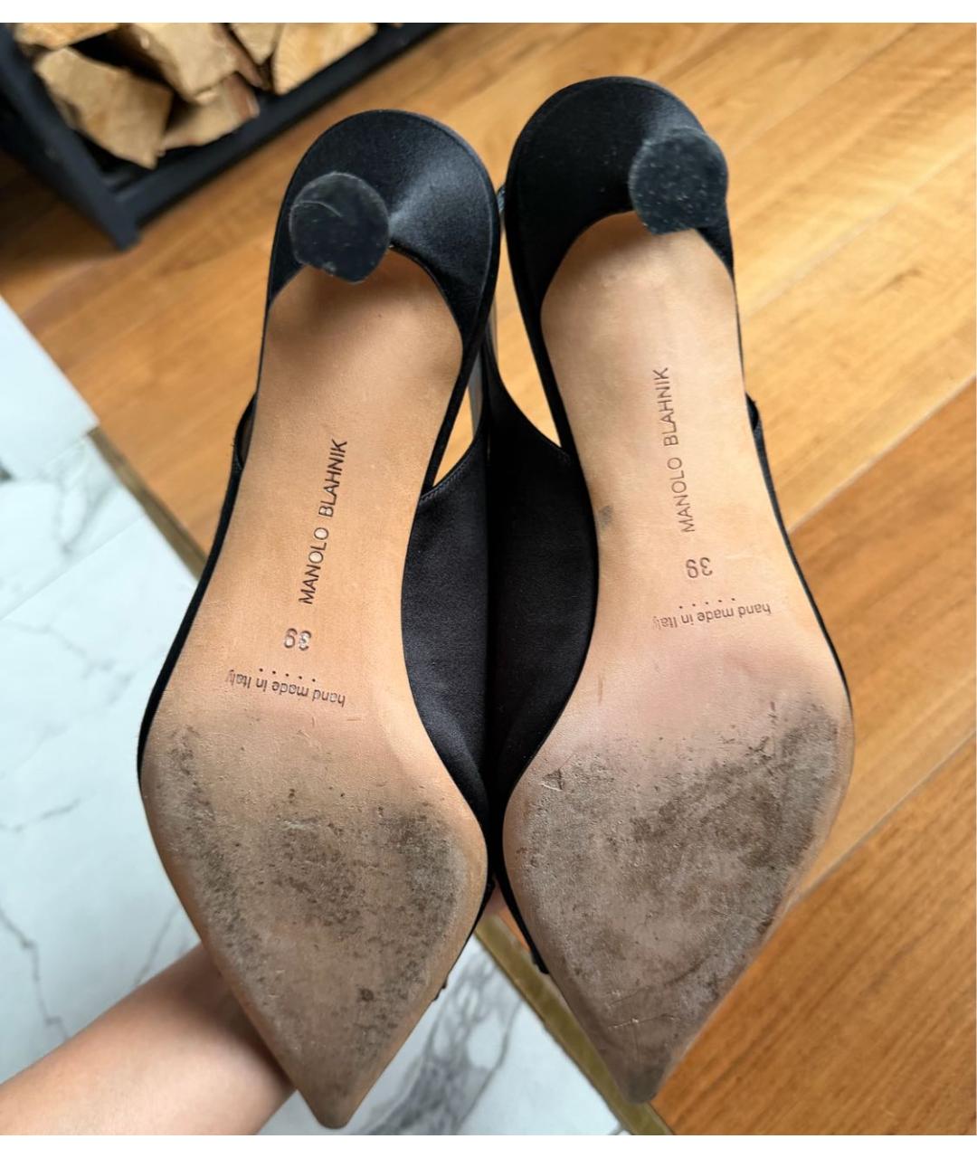 MANOLO BLAHNIK Черные текстильные лодочки на низком каблуке, фото 5